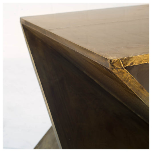 Zelda Metal-Cladded Z-Shaped Wooden Accent Table - Elite Maison