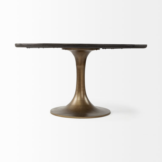 McLeod II Round Brown Solid Wood Top Gold Metal Base Dining Table - Elite Maison