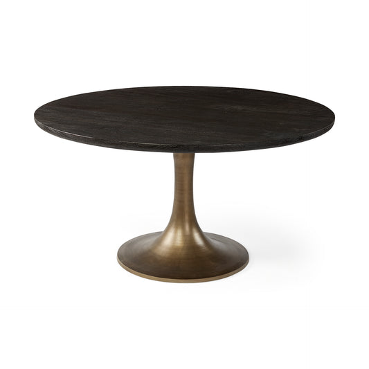 McLeod II Round Brown Solid Wood Top Gold Metal Base Dining Table - Elite Maison