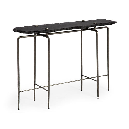 Pinera III Black Slate W/Iron Base Console Table - Elite Maison