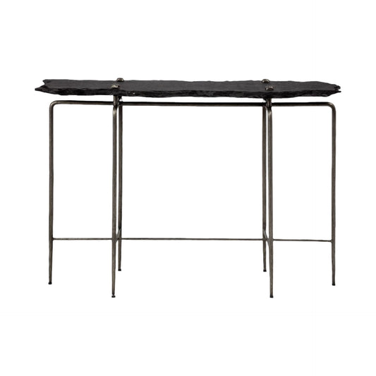 Pinera III Black Slate W/Iron Base Console Table - Elite Maison