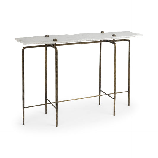 Mercana Pinera III white marble top console table with sleek modern design, perfect for entryway or accent use.