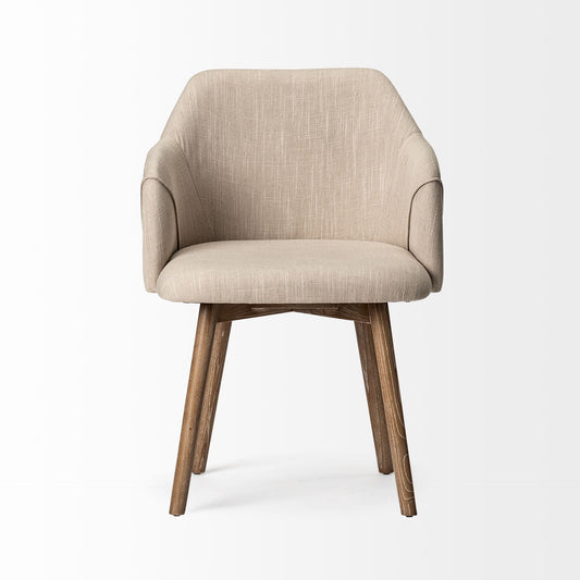 Mercana Ronald II cream fabric wrap dining chair with modern beechwood legs and plush seating, ideal for contemporary dining rooms