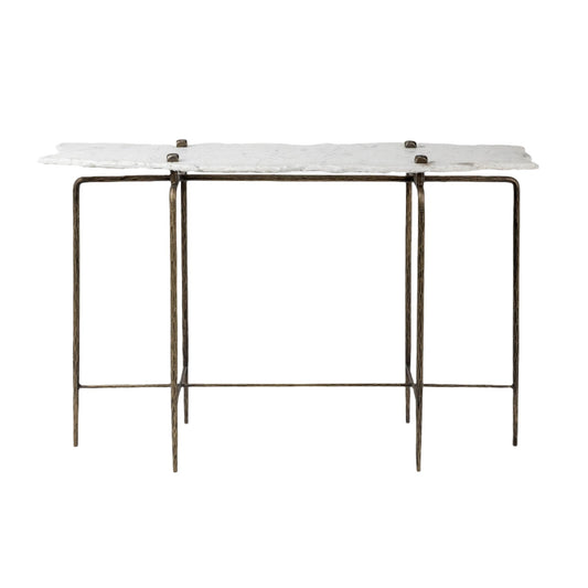 Mercana Pinera III white marble top console table with modern design, accent and side table for entryway or living room decor