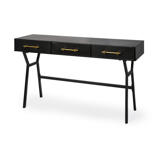Vince Black Metal W/Gold Accents 3 Drawer Office Desk - Elite Maison