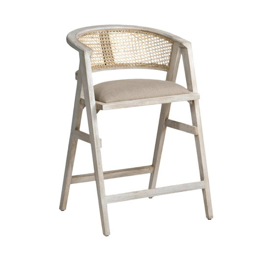 Tabitha Beige Fabric/Rattan Seat Counter Stool - Elite Maison