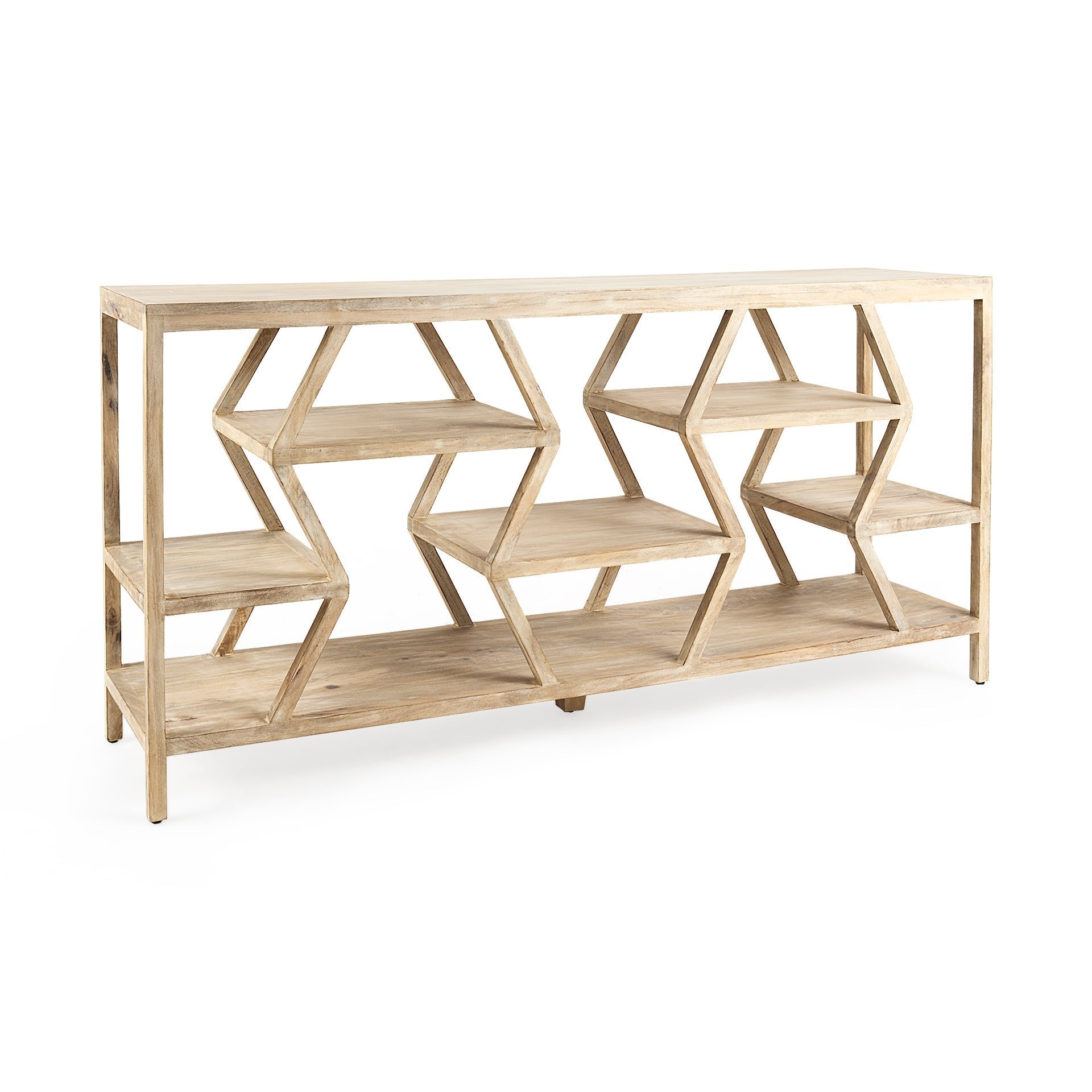 Dayton II Natural Wooden Multi-Level Shelf Console Table