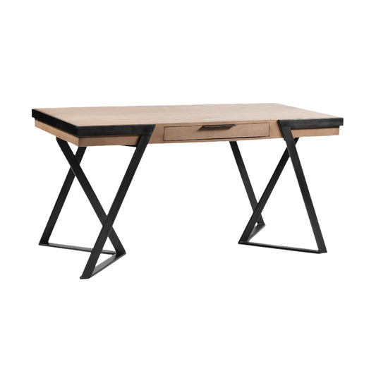 Steinbeck Light Brown Wooden Iron Frame Office Desk - Elite Maison