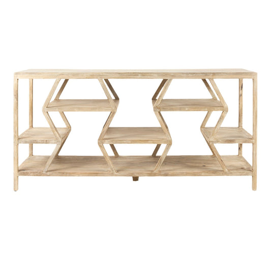 Dayton II Natural Wooden Multi-Level Shelf Console Table