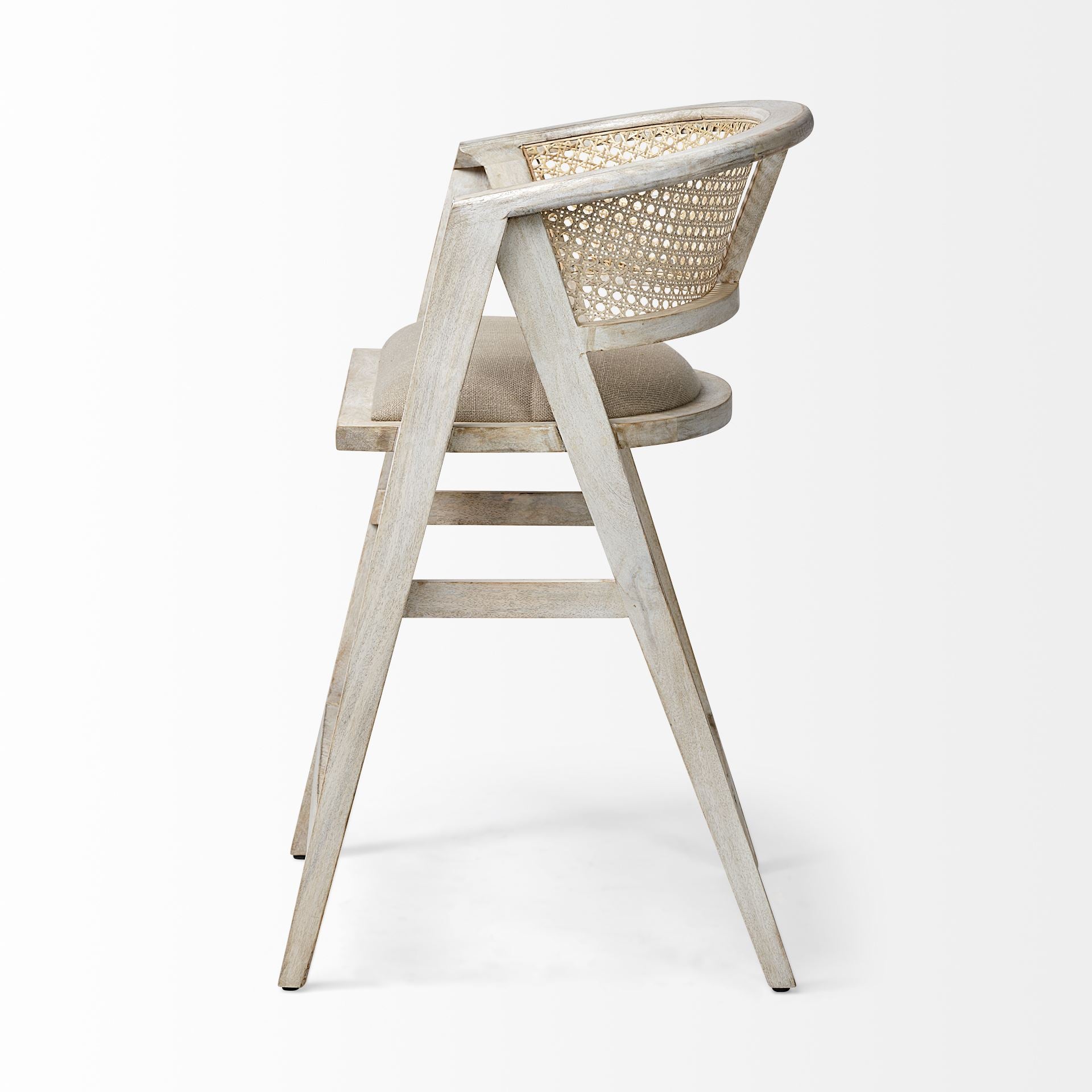 Tabitha Beige Fabric/Rattan Seat Counter Stool