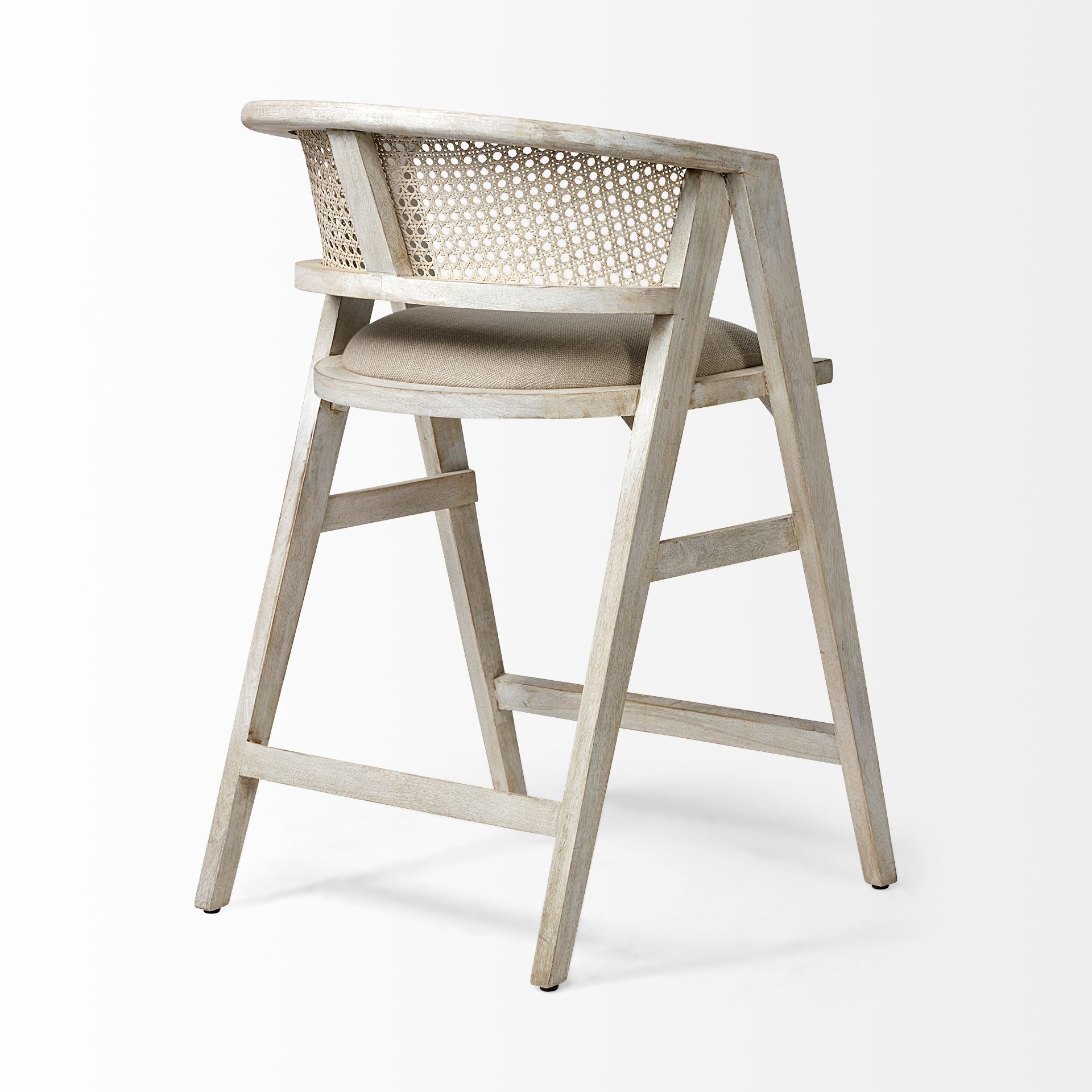 Tabitha Beige Fabric/Rattan Seat Counter Stool