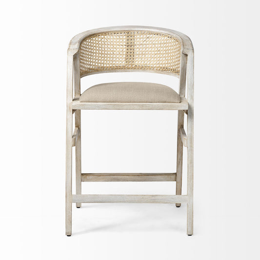 Tabitha Beige Fabric/Rattan Seat Counter Stool - Elite Maison