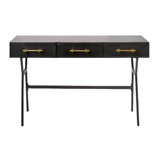 Vince Black Metal W/Gold Accents 3 Drawer Office Desk - Elite Maison