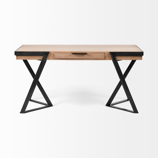 Steinbeck Light Brown Wooden Iron Frame Office Desk - Elite Maison