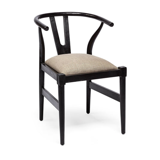 Trixie I Black Wooden Base Linen Seat Dining Chair - Elite Maison