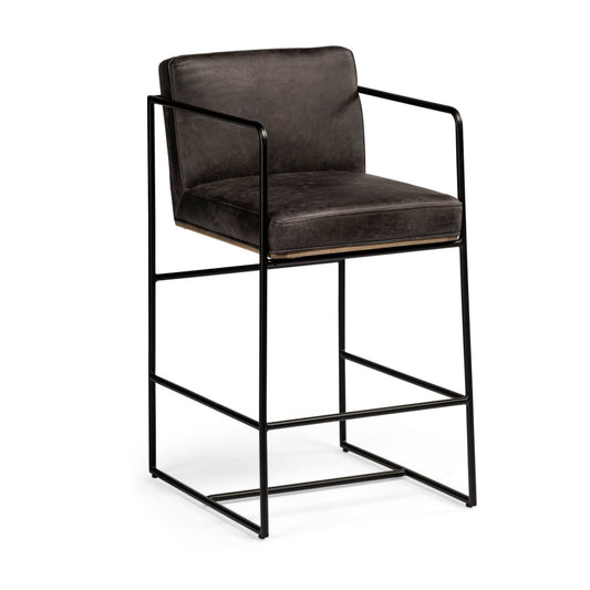 Stamford  Black Leather Seat Counter Stool - Elite Maison