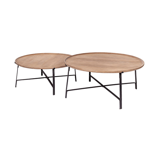 Helios (Set of 2) Solid Wood Top Black Metal Base Nesting Coffee Tables - Elite Maison
