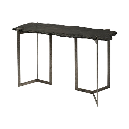 Shale III Black Live-Edge Slate and Iron Console Table - Elite Maison