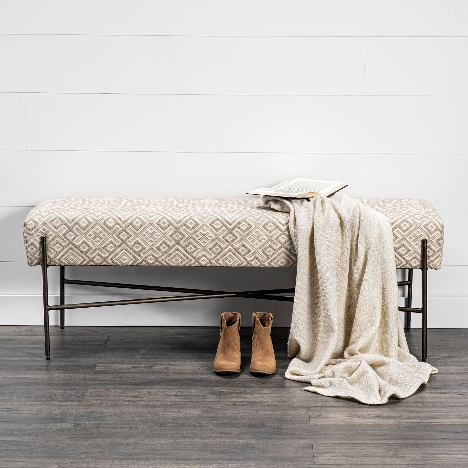 Avery II Off White Upholstered Accent Bench