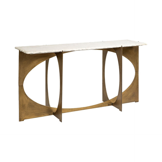 Reinhold IV White Marble Top Gold Metal Base Console Table