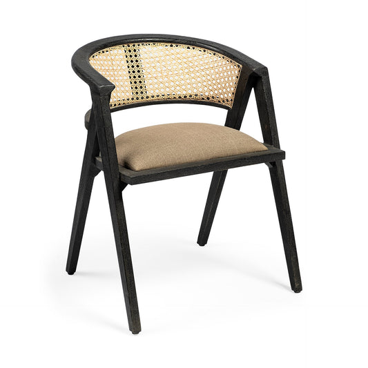 Tabitha I Black Wooden Frame Linen Wrap Seat Dining Chair - Elite Maison