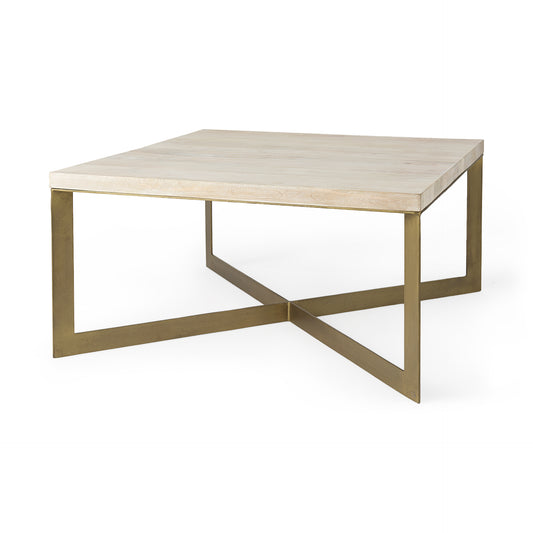Mercana Faye Barely Gray finished wood square coffee table with textured wood anchor design, modern and stylish living room furniture.
