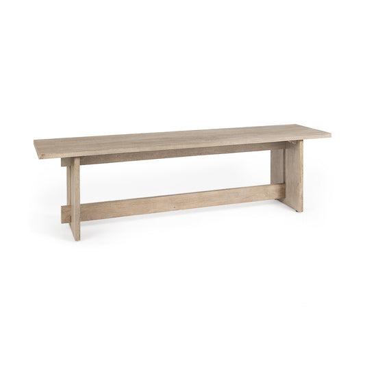 Mercana Aida wooden dining bench with a sleek design, featuring a natural wood finish and sturdy construction.