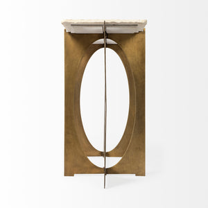 Reinhold IV White Marble Top Gold Metal Base Console Table