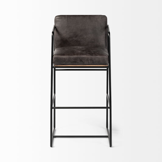Stamford Black Leather Seat Bar Stool - Elite Maison