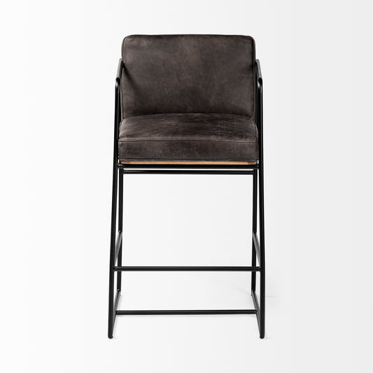 Stamford  Black Leather Seat Counter Stool - Elite Maison
