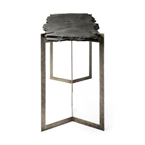 Shale III Black Live-Edge Slate and Iron Console Table