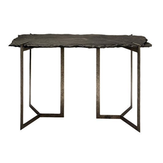 Shale III Black Live-Edge Slate and Iron Console Table - Elite Maison