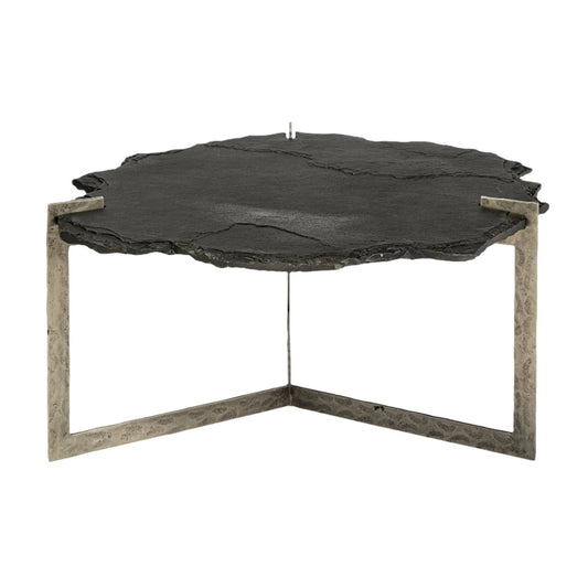 Shale Irregular Live-Edge Black Slate w/Flat Iron Base Coffee Table - Elite Maison