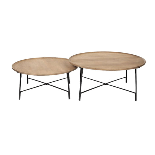 Helios (Set of 2) Solid Wood Top Black Metal Base Nesting Coffee Tables - Elite Maison
