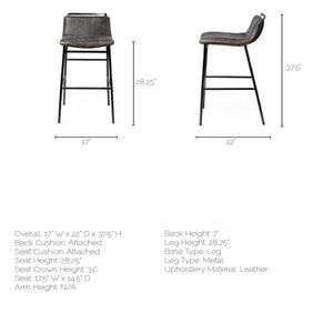 Kavalan II Ebony Leather Seat Bar Stool