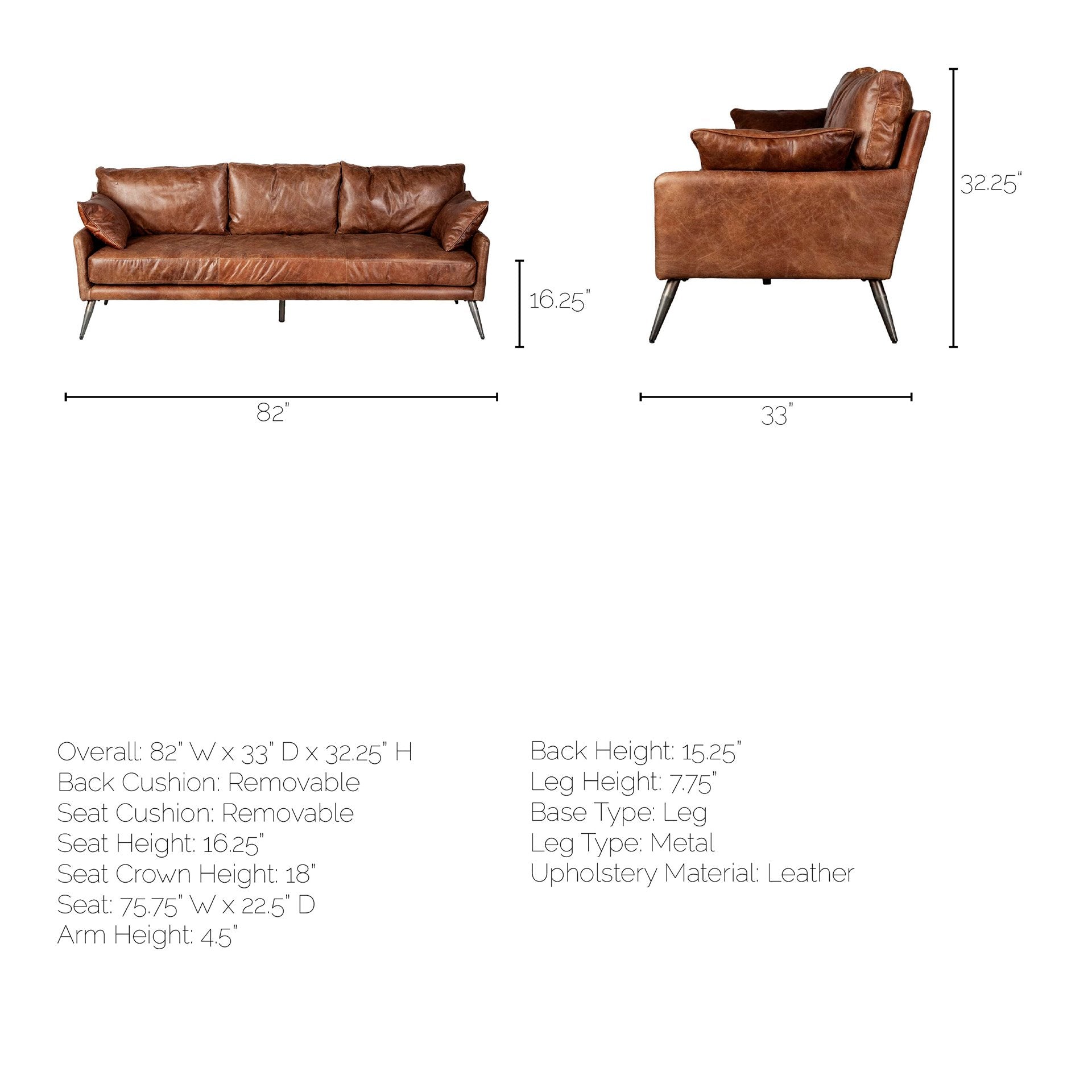 Cochrane II Brown Leather 3- Seater Sofa