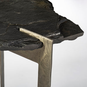 Shale III Black Live-Edge Slate and Iron Console Table