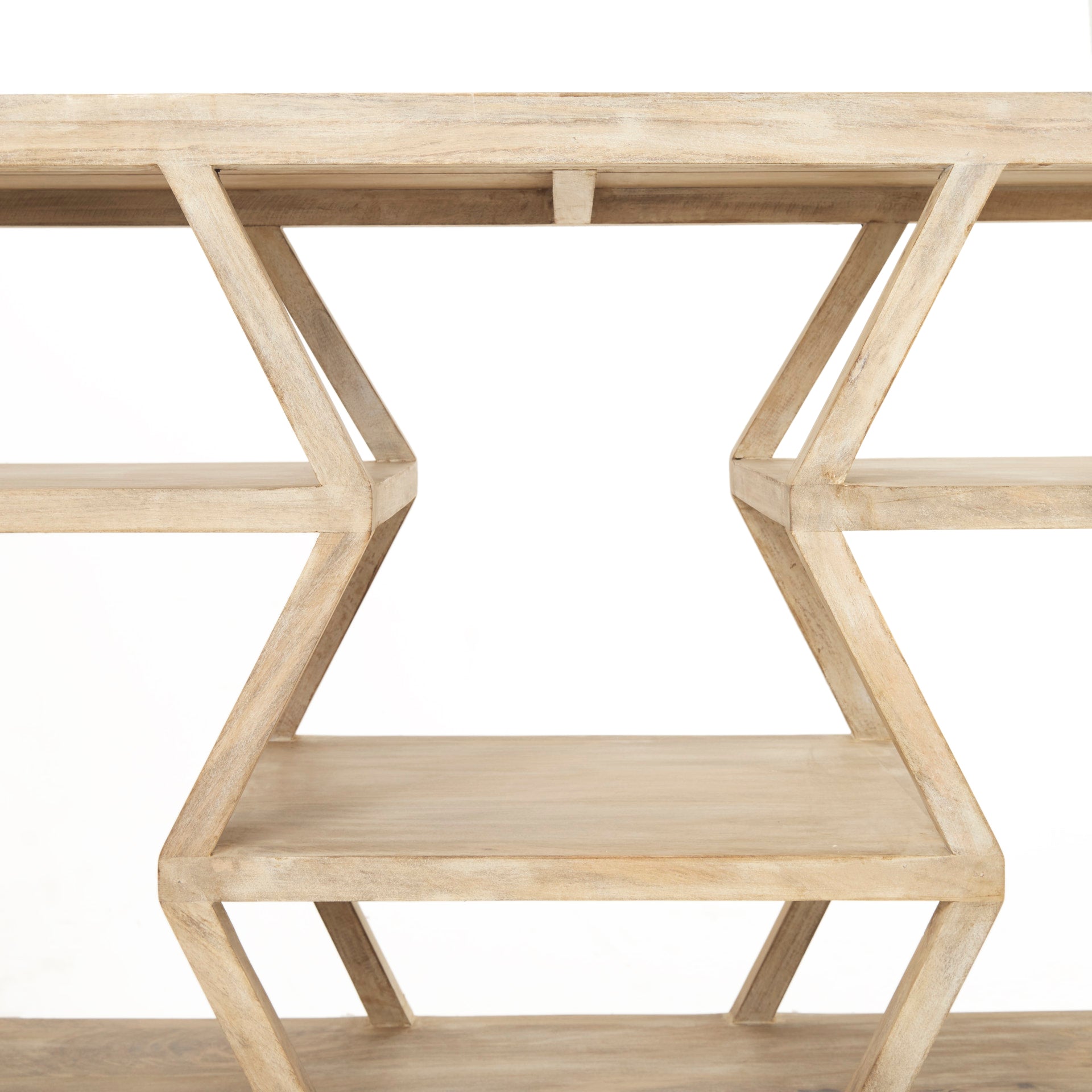 Dayton II Natural Wooden Multi-Level Shelf Console Table