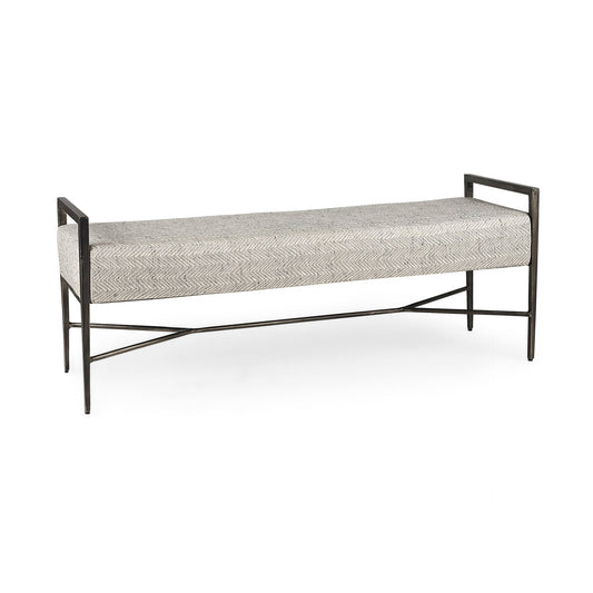 Charlotte Gray Herringbone Fabric Seat Bench - Elite Maison
