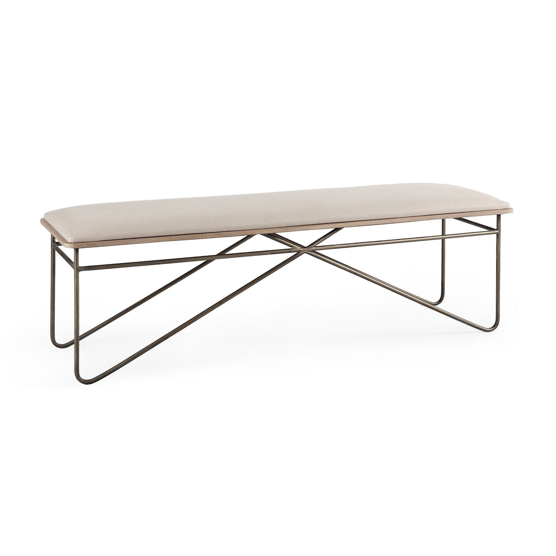 Camille Cream Fabric Seat W/ Metal Frame Bench