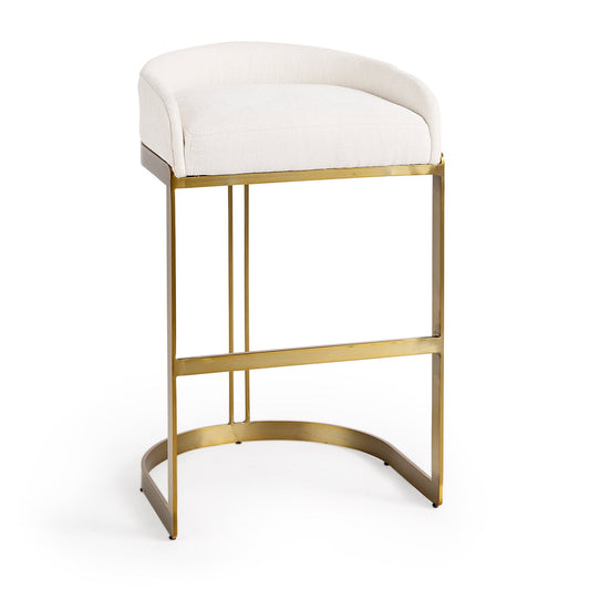 Mercana Hollyfield fabric seat bar stool with glamorous demilune architectural design, showcasing a stylish and modern bar seating option.