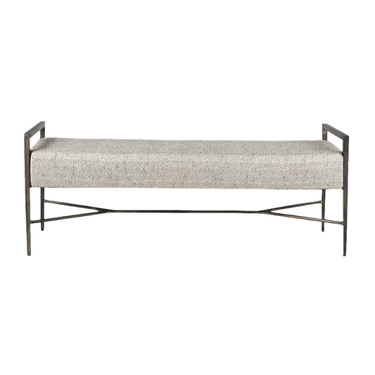 Charlotte Gray Herringbone Fabric Seat Bench - Elite Maison