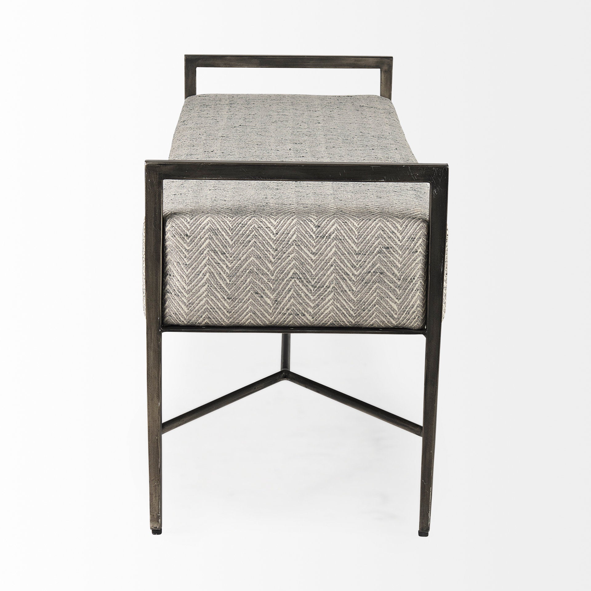 Charlotte Gray Herringbone Fabric Seat Bench