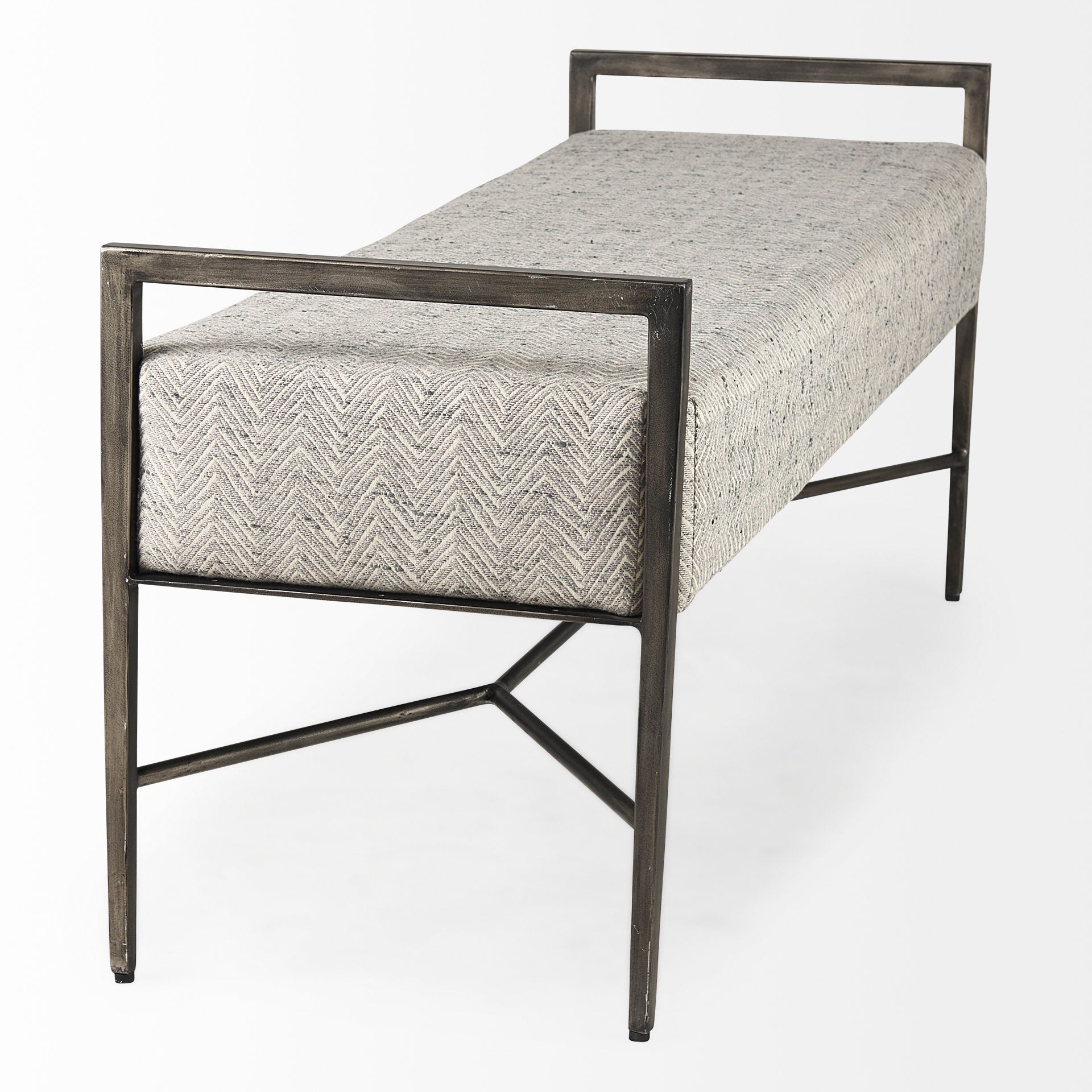 Charlotte Gray Herringbone Fabric Seat Bench