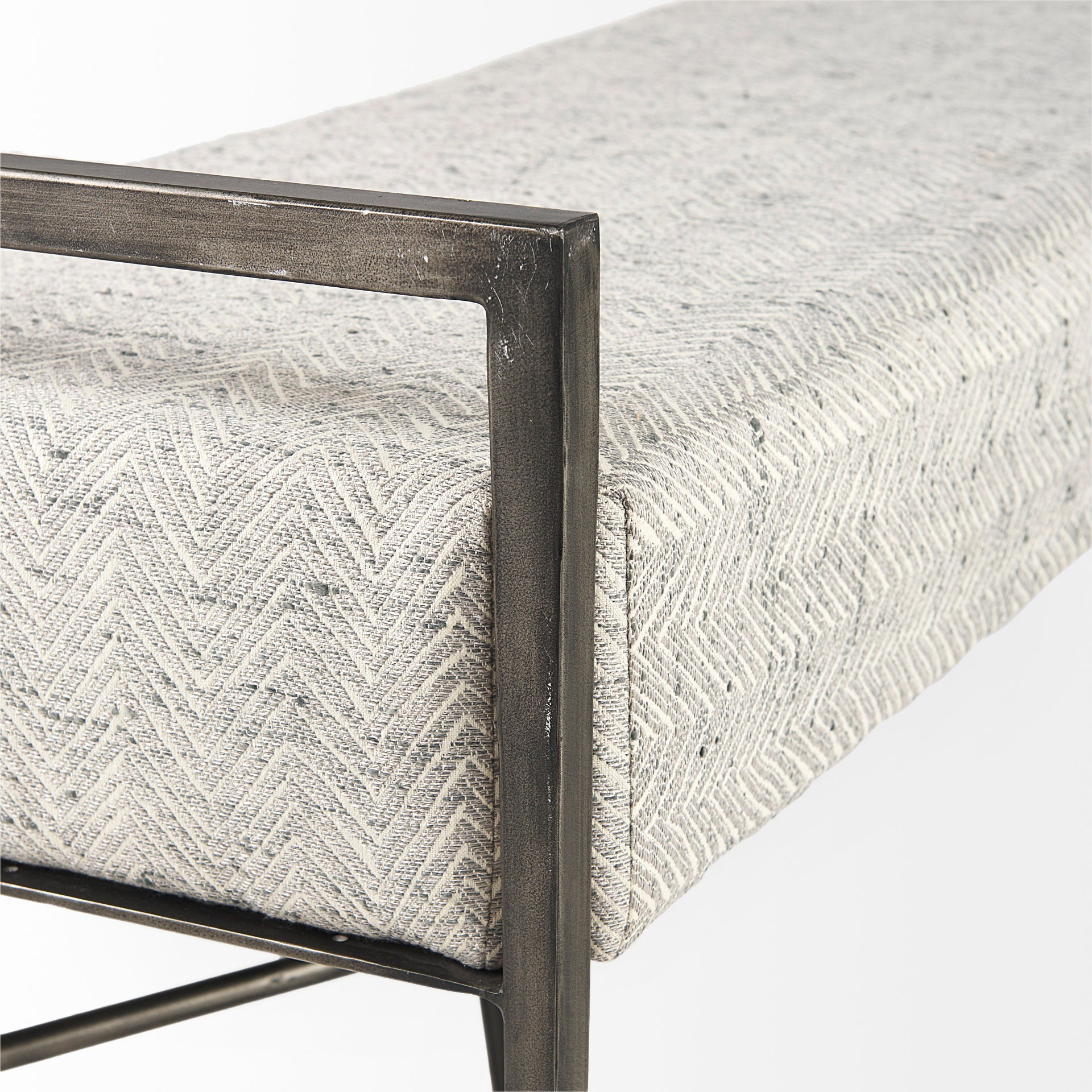 Charlotte Gray Herringbone Fabric Seat Bench