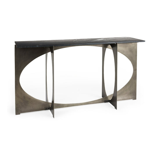 Reinhold IV Black Marble Top Iron Console Table - Elite Maison