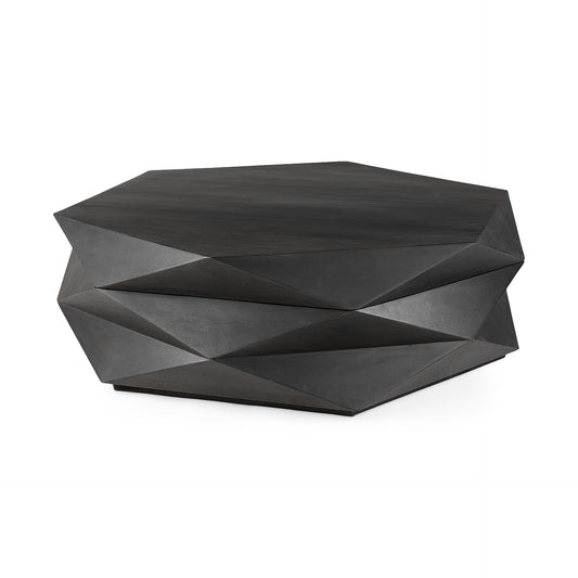 Mercana solid wood hexagonal coffee table featuring a sleek design and spacious storage in a rich finish.