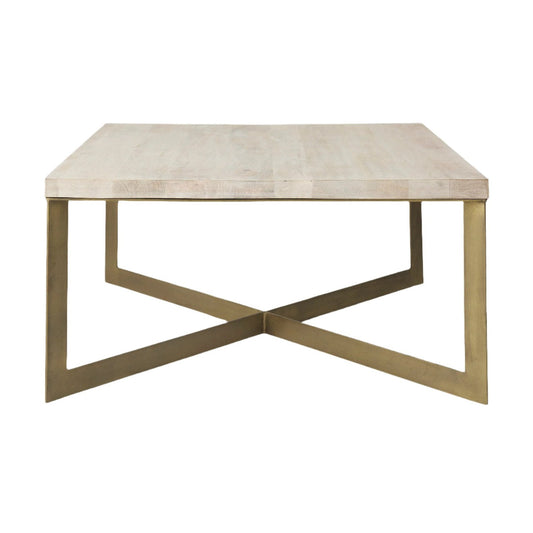 Mercana Faye Barely Gray finished wood square coffee table with textured wood anchor design, modern and stylish living room furniture.