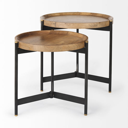 Marquisa (Set of 2) Wood W/ Black Metal Base Nesting Side Tables