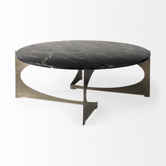 Reinhold III Black Marble Top Iron Coffee Table - Elite Maison